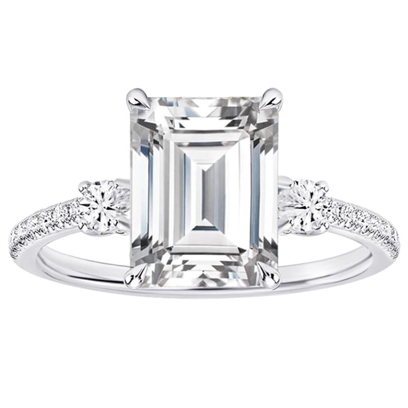 1 Carat Emerald LAB GROWN Diamond and LAB GROWN Diamond Engagement Ring (0.5ct Center, AAAA Heirloom Quality) RISV04W3AM 14K White Gold