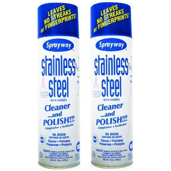 Sprayway Stainless Steel Polish & Cleaner Spray - Aerosol - 2 Pack, 15 oz Each