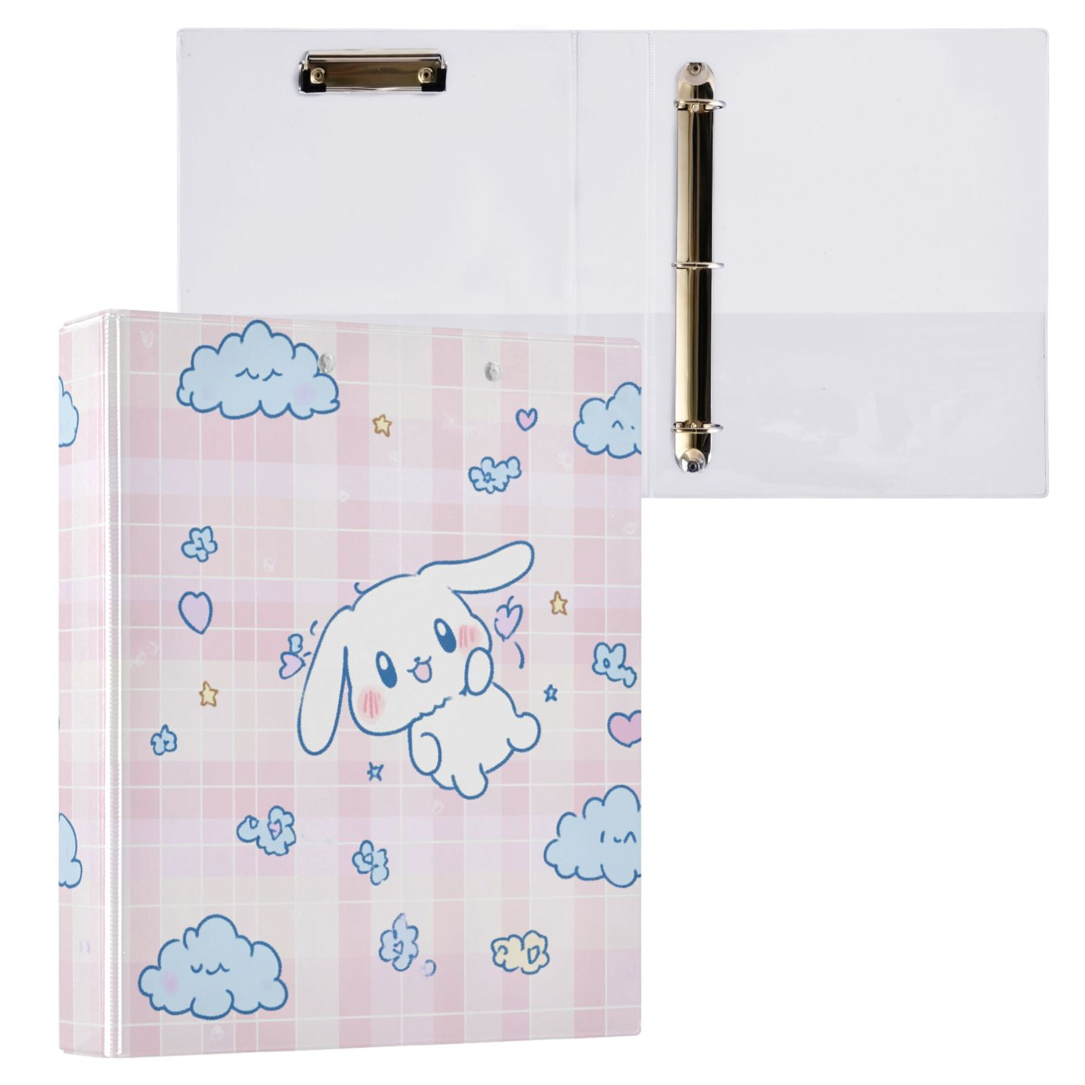 Cinnamoroll Flying in Sky Hardcover 3 Ring Binder 1.5” Round Rings Letter Size Paper Pockets for School Office Supplies