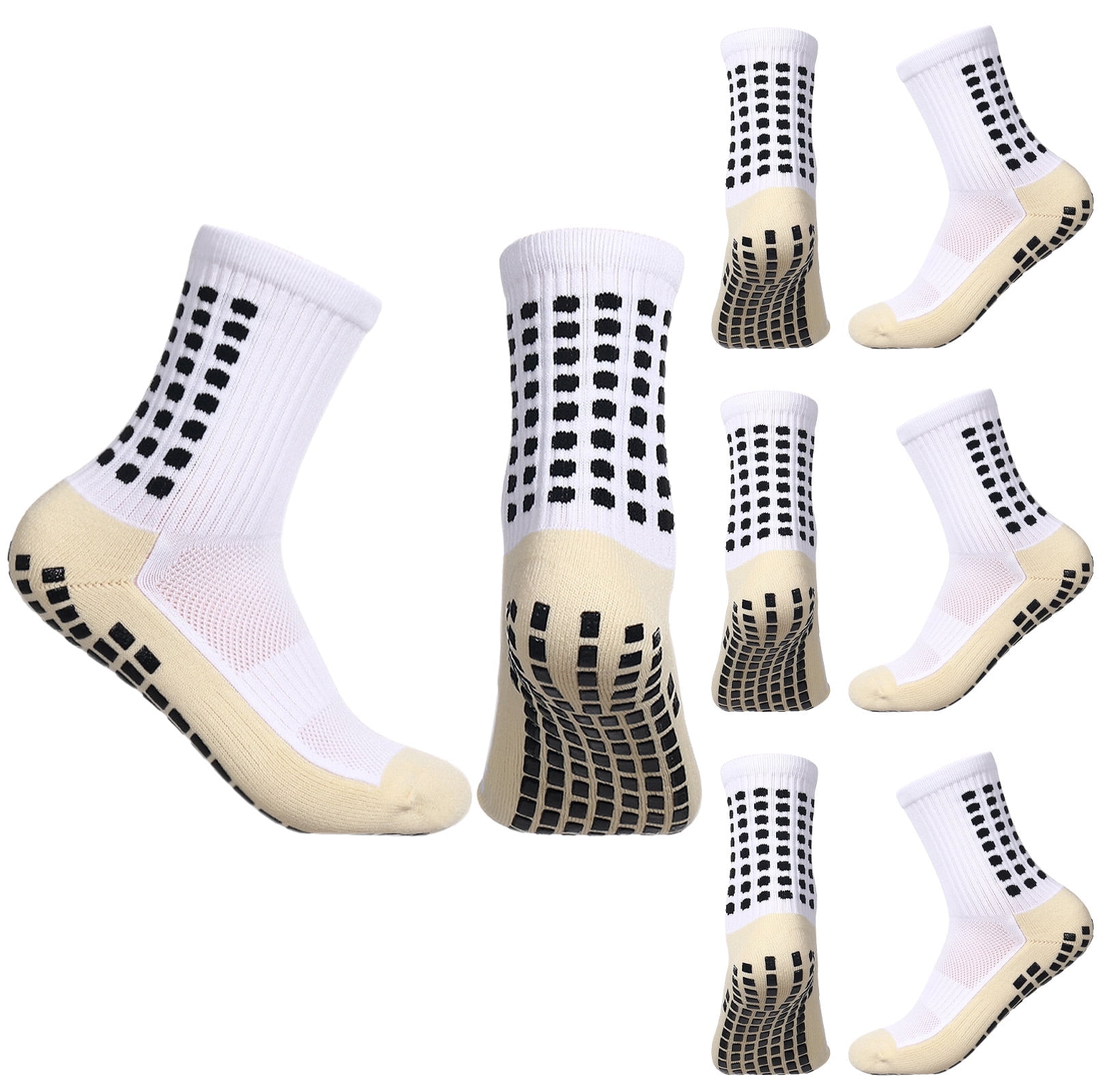 4 Pairs Non-Slip Soccer Socks With Silicone Grip Pads - Athletic Football Basketball Socks For Men & Women - Breathable Sports Socks