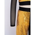 thumbnail image 7 of SiiRoh Girls Sequins Long Sleeve Cropped Top with Wide Leg Pants Sparkly Color Block Hip Hop Street Dance Outfits Gold 14, 7 of 7