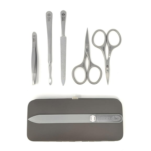 Solingen TopInox Surgical Stainless Steel Luxuries Manicure Set Grooming kit In Quality Nappa Leather Case Made in Germany Plus BONUS: SHPITSER Crystal Glass Nail File