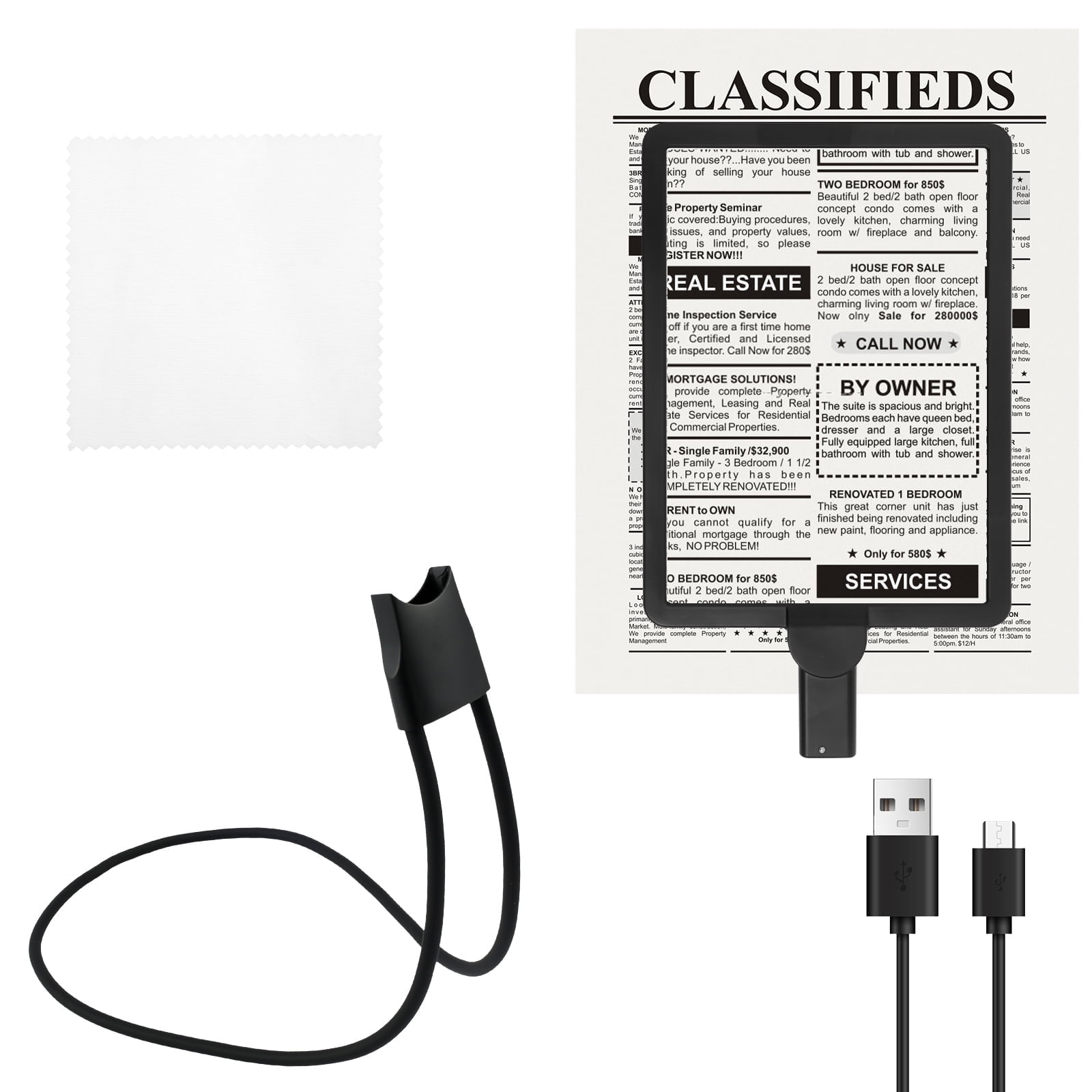 Magnifying Glass with Light Rechargeable Hands Free Full Page Reading Magnifier with Neck Hanging 7.5 x 10.2in for Elderly Visual Impairment