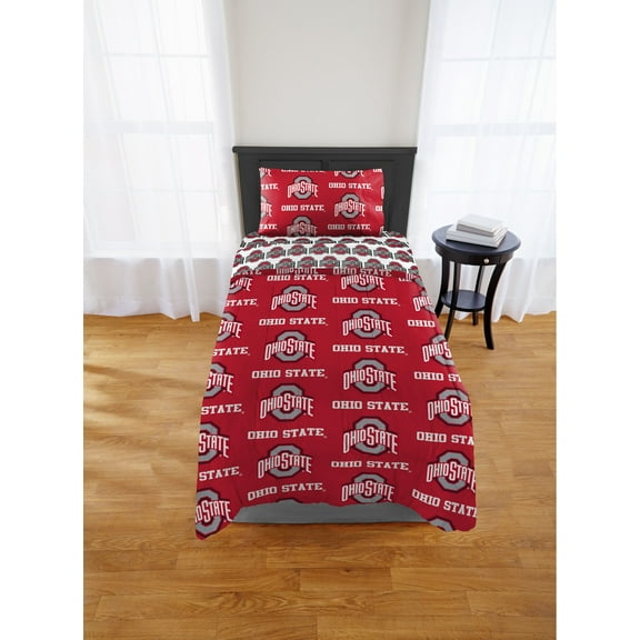 NCAA Ohio State Buckeyes Bed in Bag Set, 100% polyester, Twin Size, Team Colors, 4 Piece Set