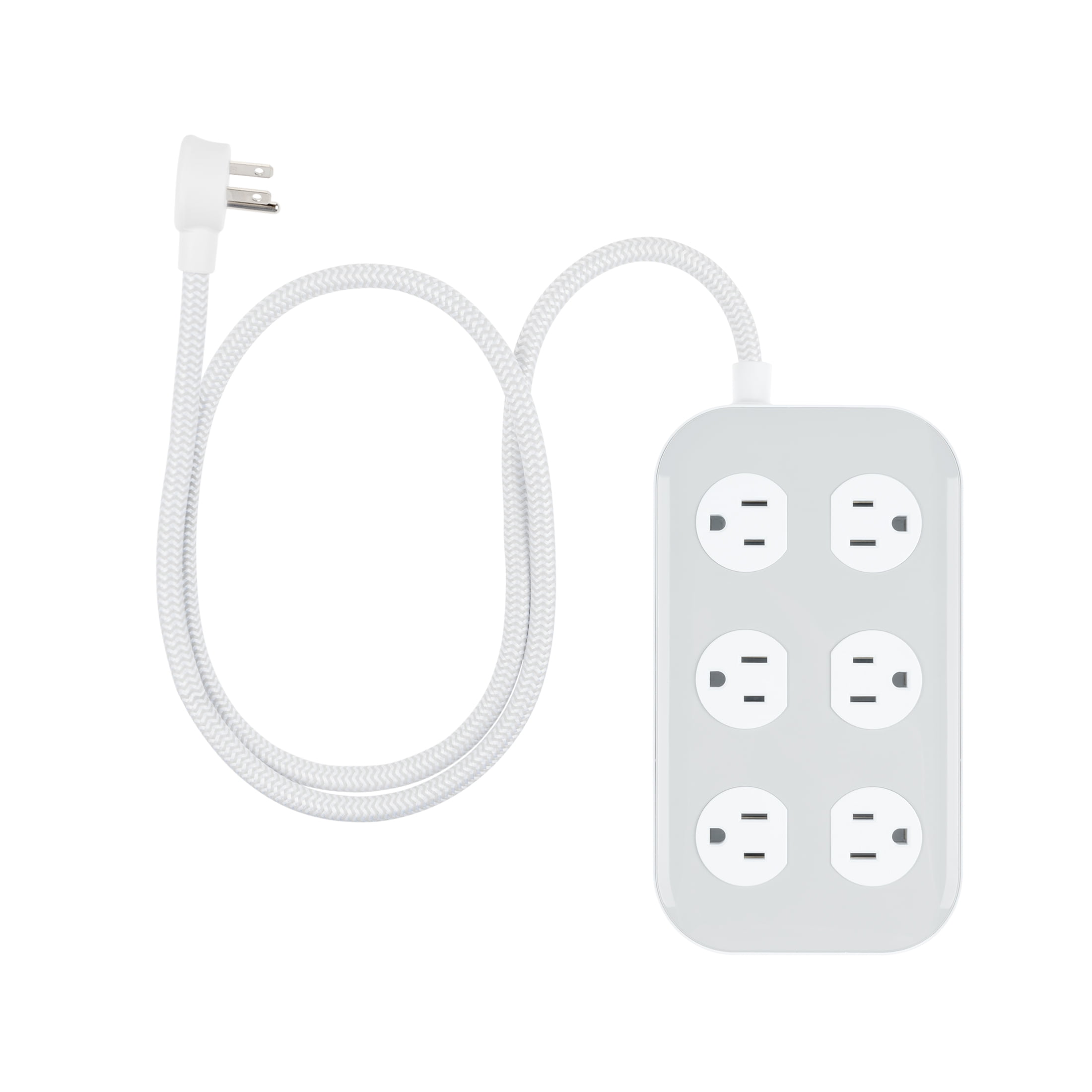 GE Surge Protector Power Strip, 4ft  Braided Extension Cord, 12-Outlet Extender (Wide Spaced), 2100 Joules, Flat Plug, ETL Safety Listed, Gray/White