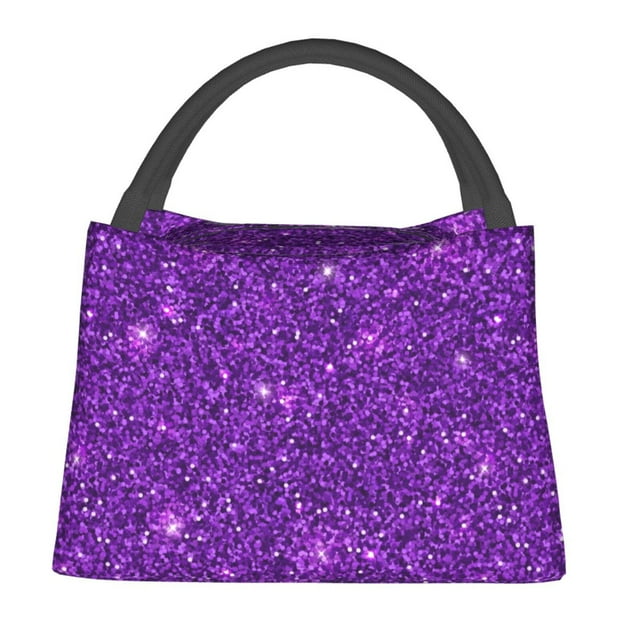 Easygdp Purple Glitter Bolsa de Almuerzo Insulada Reutilizable, Bolsa de Mano y Bandolera para Oficina, Trabajo, Viajes