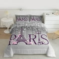 thumbnail image 2 of Homewish Grey Sequin Print Full Size Comforter Sets for Girl, Paris Eiffel Tower Bedding Comforter Set, Romantic Flower Butterfly Reversible Bedding Sets, Super Cozy Room Decor, 3-Piece, 2 of 8