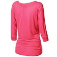 thumbnail image 2 of Thanth Womens Dolman Sleeves V-Neck Solid Shirring Drape Basic Tunic Top, 2 of 4