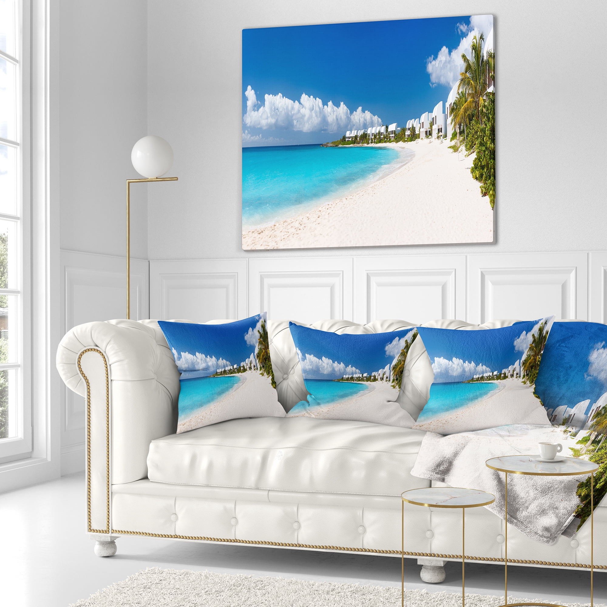 Designart Caribbean Beach Panorama - Landscape Photo Throw Pillow - 18x18