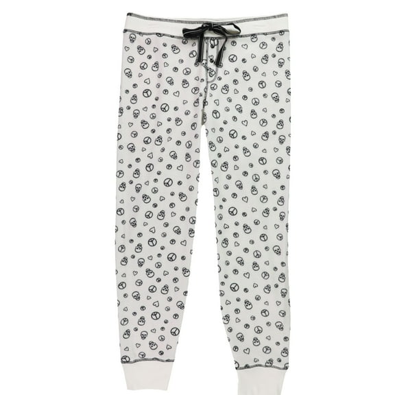 P.J. Salvage Womens Skulls,Hearts, & Peace Signs Pajama Jogger Pants, Off-White, Small