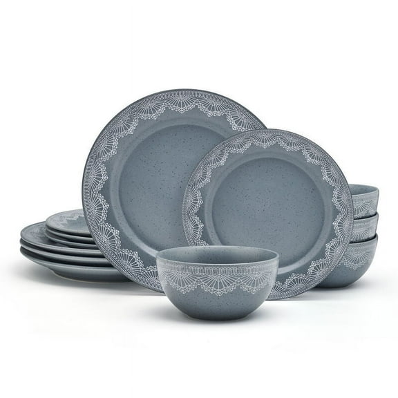 Pfaltzgraff Valerie 12 Piece Stoneware Dinnerware Set Blue