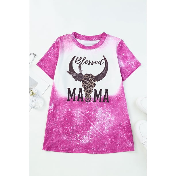 ABPHQTO Camiseta blanqueada con gráfico de toro occidental de Rose Blessed MAMA para mujer