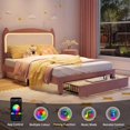thumbnail image 1 of Cat Headboard Kids Twin Bed Frame with LED Lights, Storage Drawer, Sturdy Wood Slats, Upholstered Princess Platform, Easy Assembly, No Box Spring Needed, Twin with Drawer Pink + White, 1 of 7