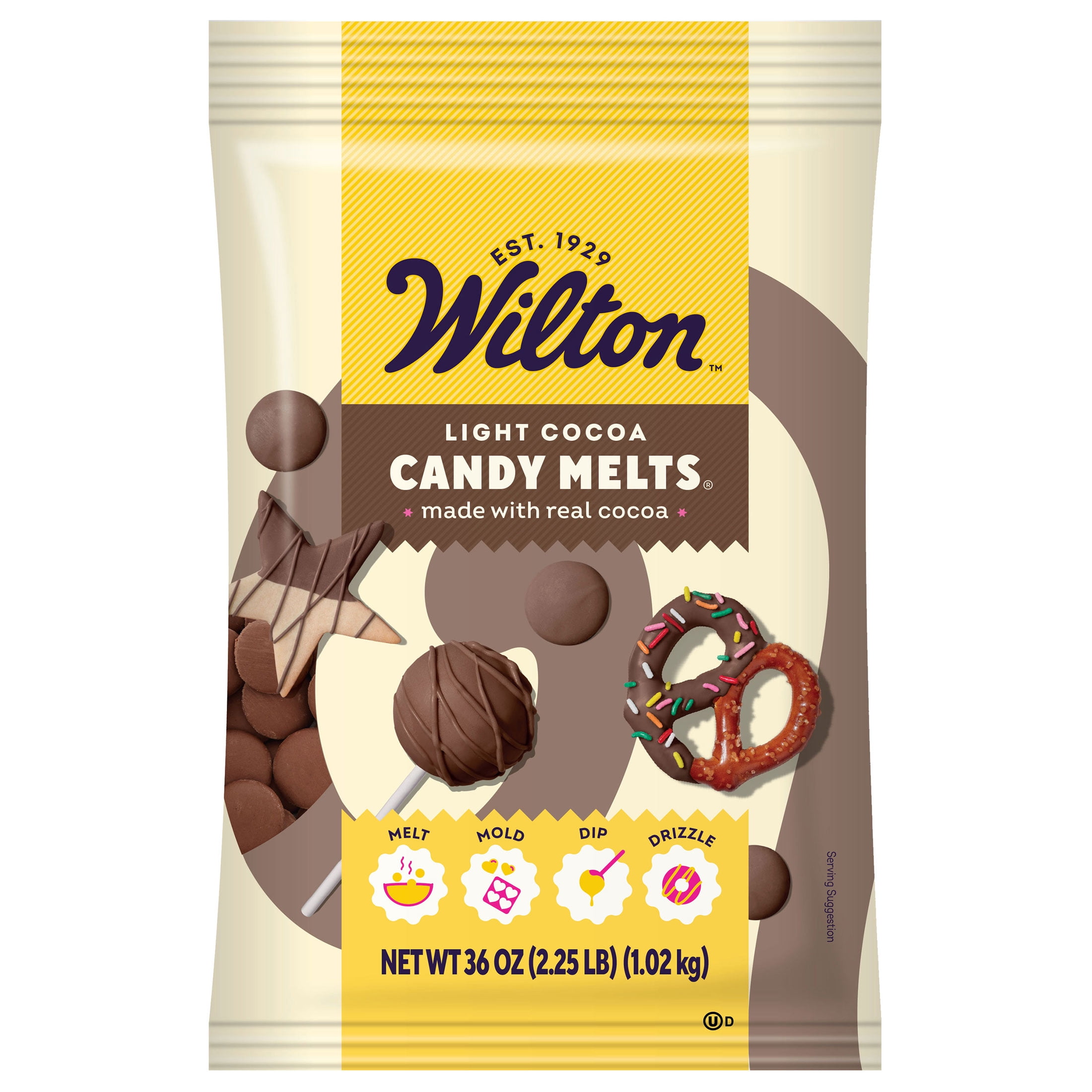(2 pack) Wilton Light Cocoa Candy Melts Chocolate-Flavored 36oz. Bag for Baking & Candy Making Wafer Chips