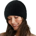 thumbnail image 2 of Dyfzdhu Women Saitn Lined Knit Hat Acrylic Winter Hats for Men Silk Soft Slouchy Warm Cuffed Black, 2 of 7