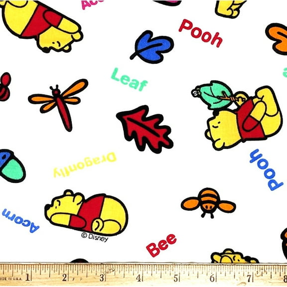 1 Fat Quarter - Disney Winnie the Pooh Tossed on White Cotton Fabric - 21" X 18"