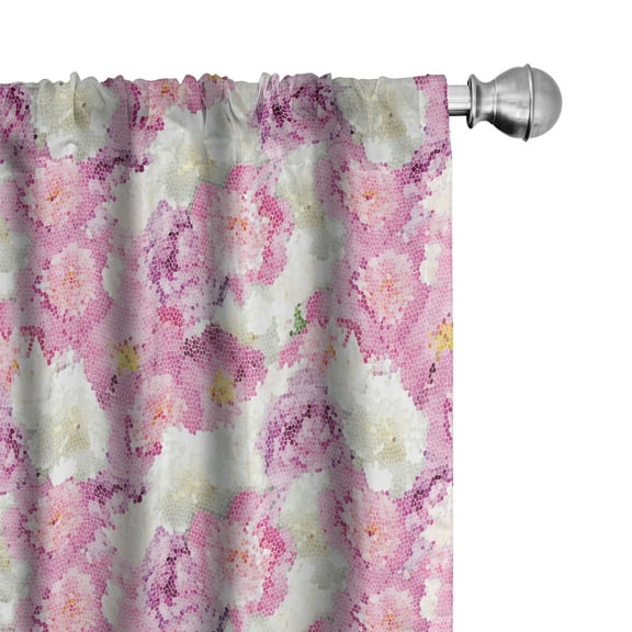 Ambesonne Nature Curtains, Mosaic Peony Flowers Art, Pair of 28"x63", Pink Purple White
