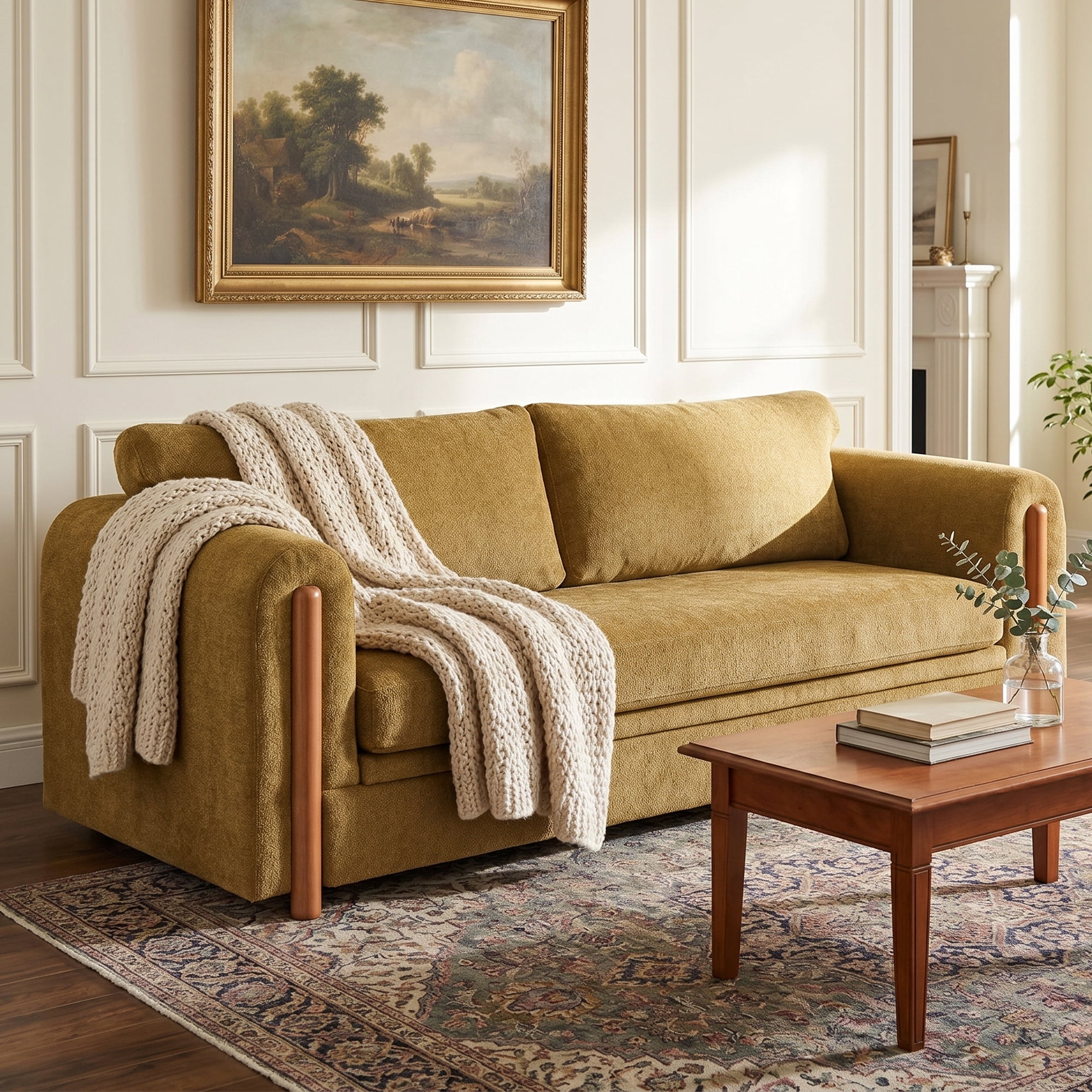 Leumius 79.1" 3-Seater Upholstered Couch, Accent Sofa with Square Arms for Living Room, Apartment and Small Space, Yellow