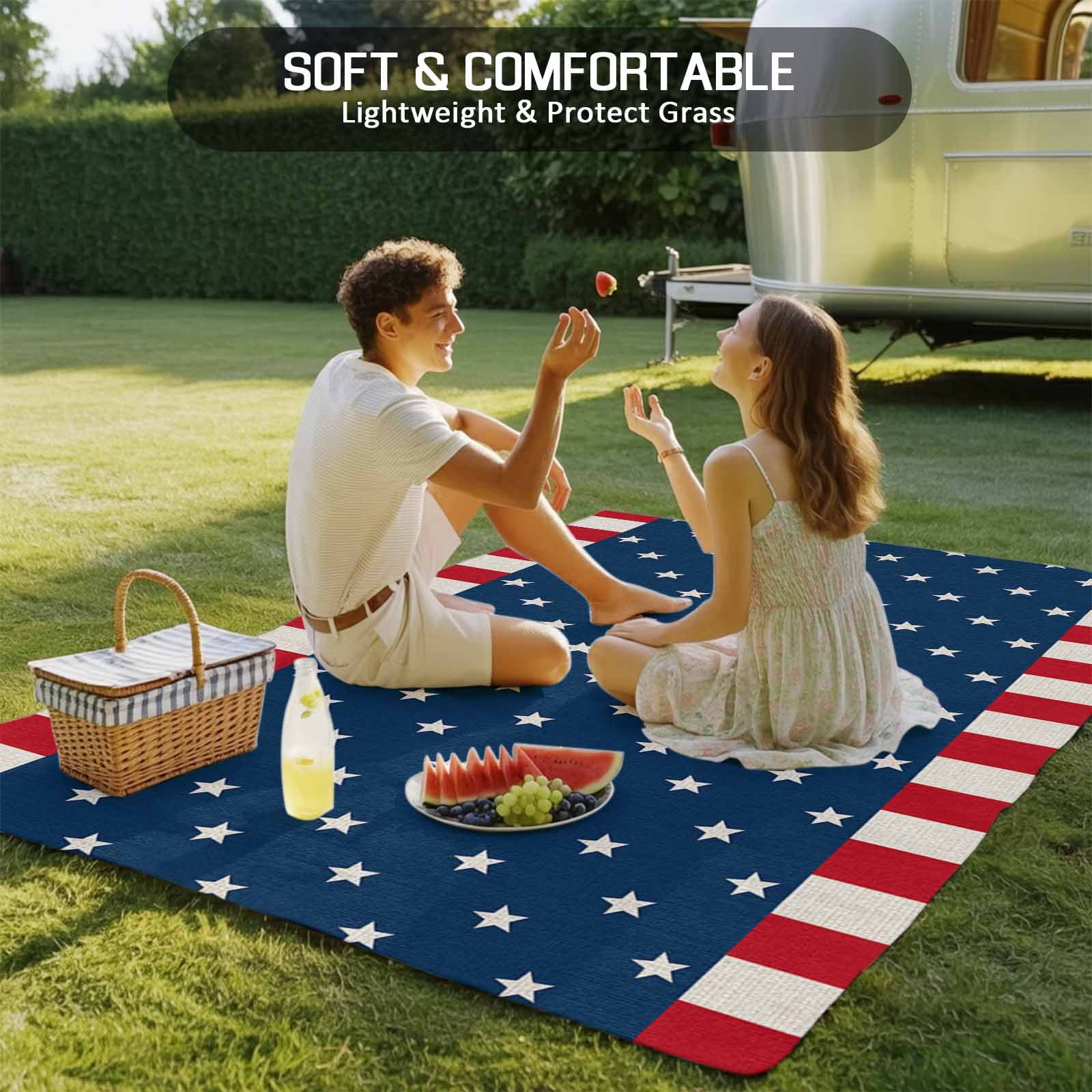 4' x 6' Outdoor Rug, Independence Day American Flag Outdoor Washable Rug Large Floor Carpet, White Star Red Stripes Non Shedding Area Rug for Outside Patio RV Porch Deck Balcony Camping Living Room