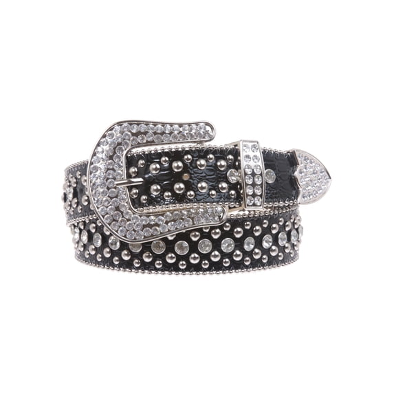 Ladies Rhinestone Studs Croco Print Leather Belt