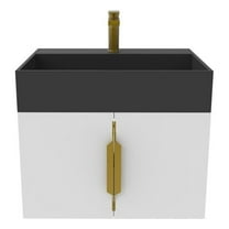 Amazon 24" White Wood Floating Vanity with Black Top and Gold Trim
