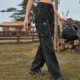thumbnail image 4 of Defitshape Women's Cargo Jeans Washed Straight Leg Full Length Loose Fit Vintage Fashion Long High Waist Elastic Carpenter Denim Pants Dark Grey Large, 4 of 5