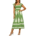 thumbnail image 2 of INSPIRE CHIC Women's Dress Square Neck Flutter Cap Sleeve Smocked Maxi Boho Sundress L Green, 2 of 6