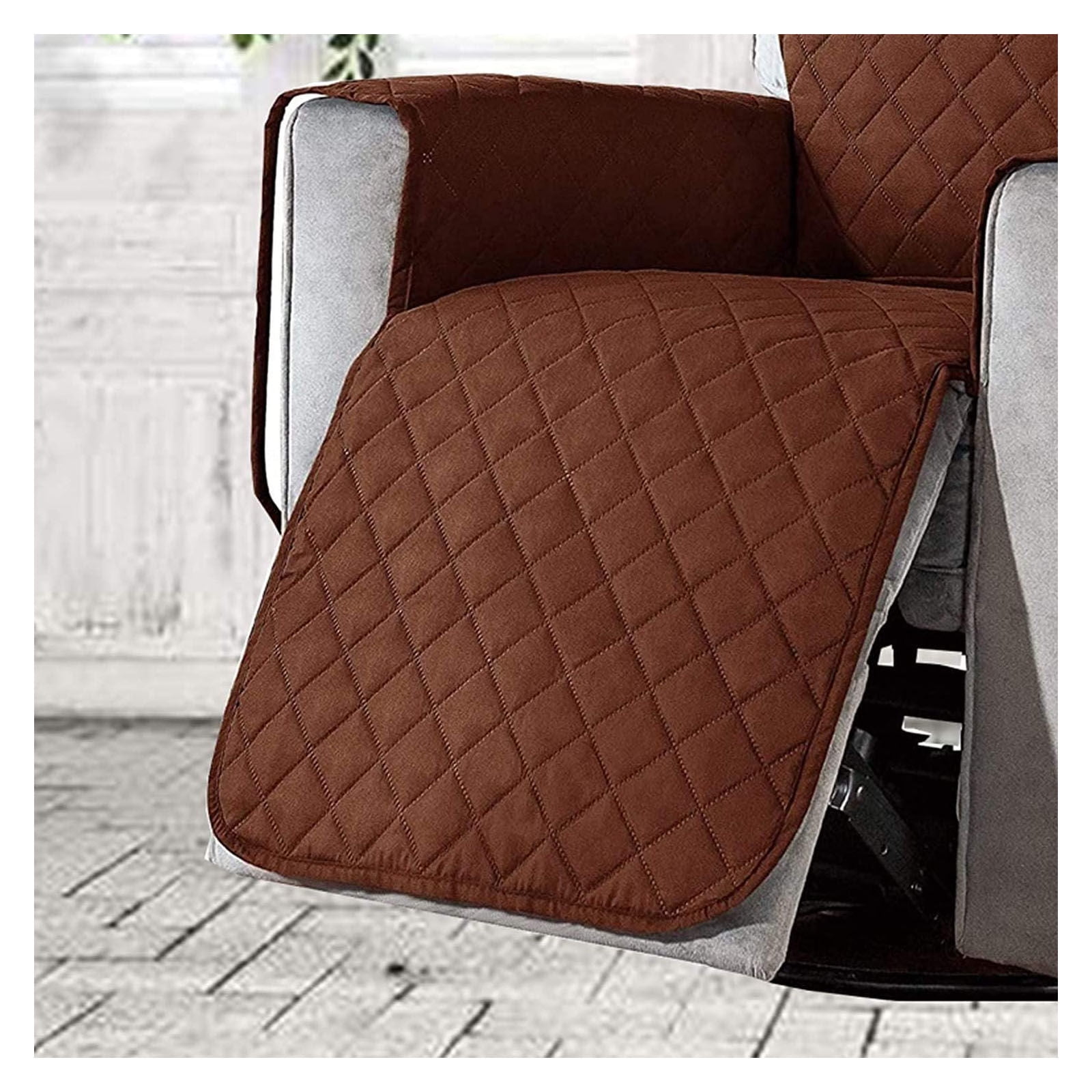 Quilting Waterproof Recliner Slipcover, Recliner Chair Cover Reversible Armchair Covers Sofa Slipcover Elastic Band Recliner Cover Anti-Slip Armchair-Deep coffee-small