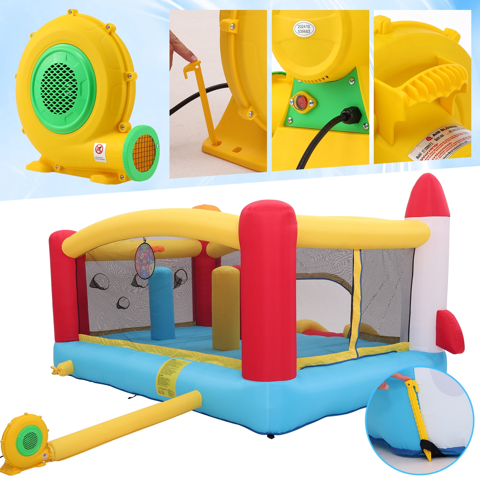 Funcid Inflatable Bounce House Double Slide for Big Kids, 13.1x11.2x7.1ft Inflatable Bounce with 3 Punching Bag Large Space Rocket Blow Up Bouncy Castle Obstacle Course & Blower
