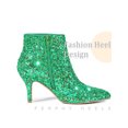thumbnail image 3 of BLISSFUL STEP Pointed Toe Stiletto Heel Glitter Ankle Boots for Women Shamrock Green 5.5, 3 of 6