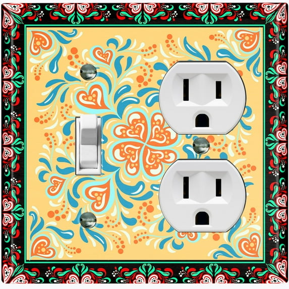 Metal Light Switch Plate Cover Yellow Flower Heart Mandala Tile Pattern TIL031