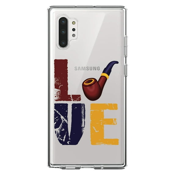 DistinctInk Clear Shockproof Hybrid Case for Galaxy Note 10 PLUS (6.8" Screen) - TPU Bumper Acrylic Back Tempered Glass Screen Protector - Love Pipe Smoking