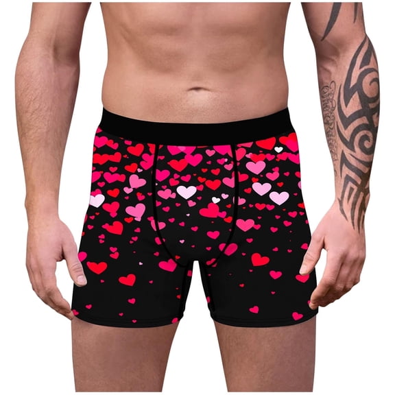 JSKUMAR Men's Funny Underwear Cute Heart Graphic Casual Breathable Woven Boxers Briefs Valentines Day Outfit for Men (Multicolor#9,XL)