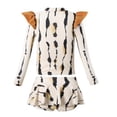 thumbnail image 4 of Girls UPF 50+ Long Sleeve 2 Piece Rash Guard Skirtini Set - Beige Animal Print Front Zip Swimsuit - Quick Dry Sun Protective Bathing Suit,Size 4-5 T, 4 of 7