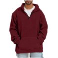 thumbnail image 2 of CaComMARK PI Clearance Mens Fleece Sherpa Sweatshirt 1/4 Zipper Casual Loose Solid Pullover Kangaroo Pocket Fall Winter Unisex Tops Wine 14(XXL), 2 of 7