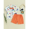 thumbnail image 3 of Musuos Kid Boys 2 Piece Set 6 12 18 24M 3 4Y Short Sleeve Dinosaur Print Shirts with Bowtie + Elastic Waist Shorts Toddler Baby Summer Outfits, 3 of 10