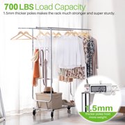 HOKEEPER 700 lbs Commercial Grade Heavy Duty Garment Rack with Shelves Collapsible Clothing Racks on Wheels Rolling Clothes Rack for Hanging Clothes Portable Adjustable, Chrome Finish