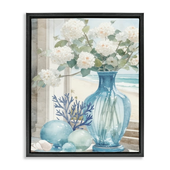 Stupell Industries Sea Glass & Coral Botanical & Floral Painting Black Floater Framed Art Print Wall Art, 17 x 21