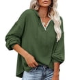 thumbnail image 1 of Mujeres con capucha Top encaje empalme cuello en V hombro caído cordón suéter suelto sudaderas para dama, 1 of 5
