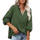 thumbnail image 1 of Mujeres con capucha Top encaje empalme cuello en V hombro caído cordón suéter suelto sudaderas para dama verde S, 1 of 5