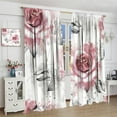 thumbnail image 4 of Rose Flower Curtains Retro Romantic Watercolor Floral Rose Red Pink White Living Room Bedroom Kitchen Rod Pocket Blackout Window Drapes 42x63in, 4 of 6