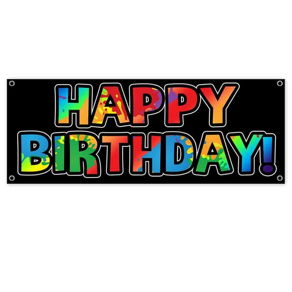 Happy Birthday 13 oz Vinyl Banner With Metal Grommets