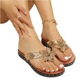 thumbnail image 5 of CIENVNSTG Sparkly Flower Flat Thong Flip Flops for Women Open Toe Low Heel Slip on Sandals for Summer Beach Travel Outdoor Wear Gold 37, 5 of 5