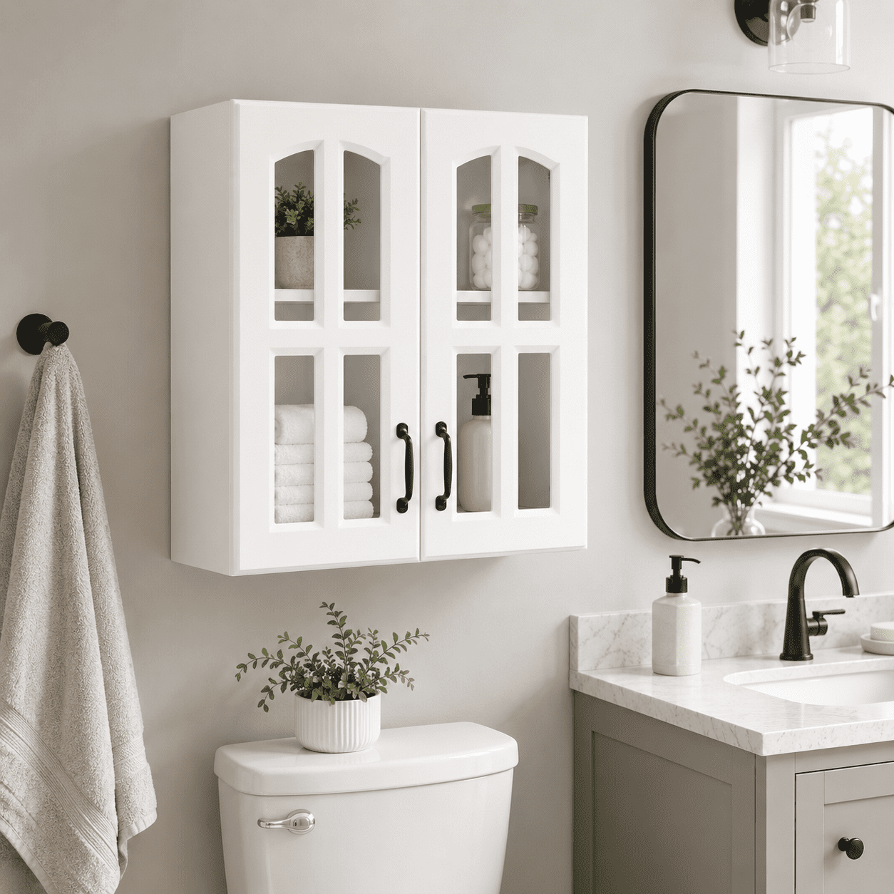 Aukfa Wall Mounted Cabinet, Floating Storage Cabinet for Bathroom, Kitchen, Hallway and Living Room, White