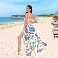 thumbnail image 6 of FORMRS Womens Long Sarong Beach Wrap Semi-Sheer Bikini Skirt Bathing Swimsuit Cover Up, Blue Doodle Pattern, 6 of 7