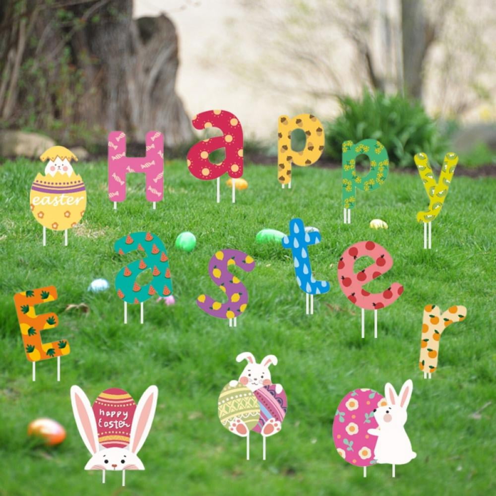 3D Easter Eggs Yard Signs Outdoor Lawn Decorations 5 Pieces Egg Yard Stake Sign Waterproof Easter Outdoor Decorative Stake Signs for Easter Home Garden Yard Party Supplies Photo Props 