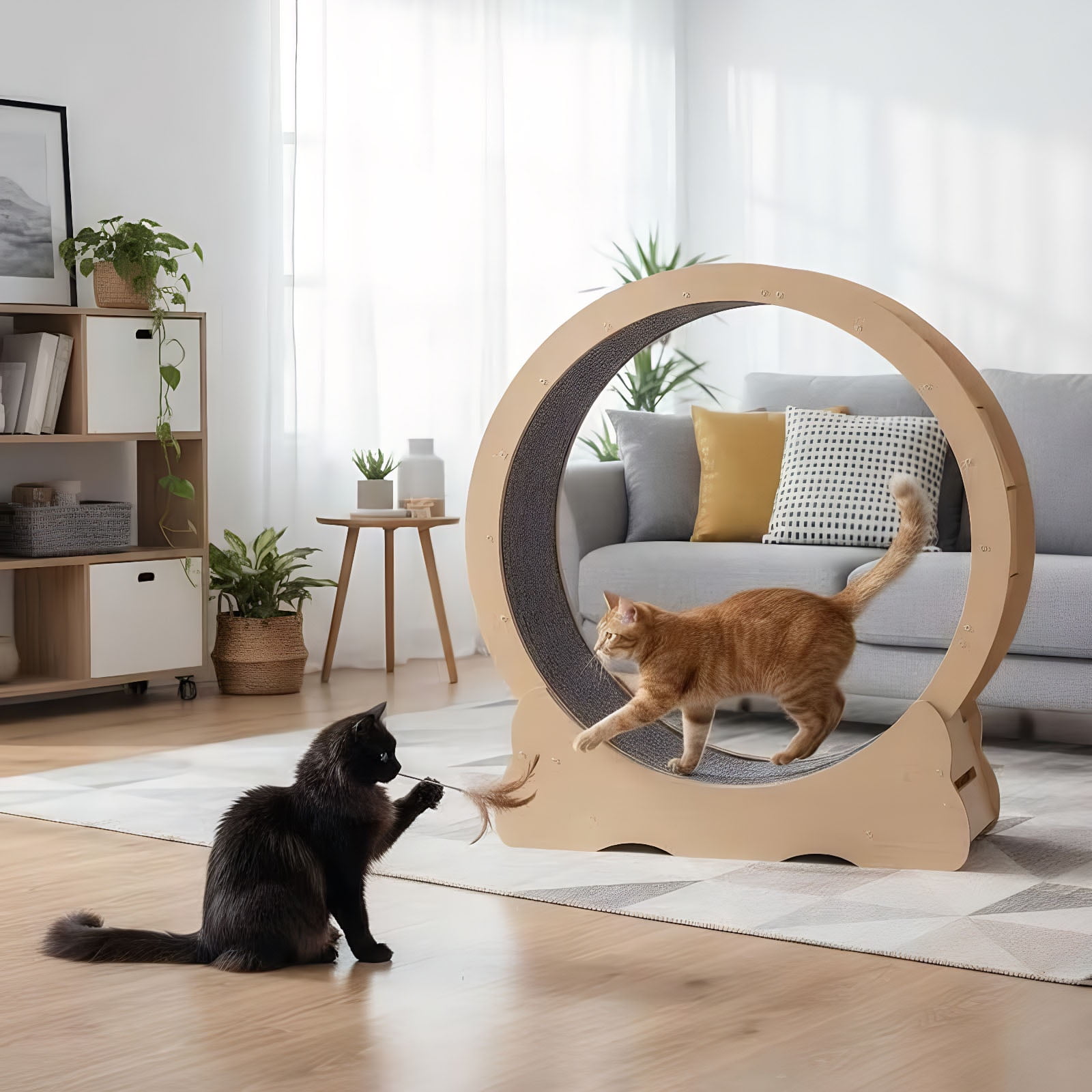 Large Cat Exercise Wheel, Indoor Cat Treadmill with Detachable Carpet, Quiet & Sturdy Running Wheel for Cats Walking, Running and Training