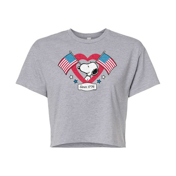 Peanuts - Snoopy Since 1776 Flag Heart - Juniors Cropped Cotton Blend T-Shirt