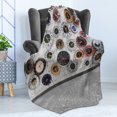 thumbnail image 4 of Clock Soft Flannel Fleece Throw Blanket, Modernistic Design Picture of Vivid Circular Wall Watches Hantged on Grunge Bricks, Cozy Plush for Indoor and Outdoor Use, 50" x 70", Multicolor, by Ambesonne, 4 of 5