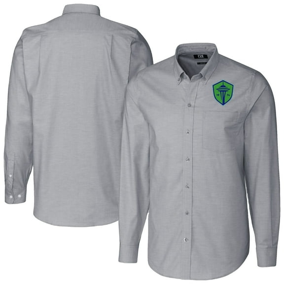 Men's Cutter & Buck Charcoal Seattle Sounders FC Big & Tall Stretch Oxford Long Sleeve Dress Shirt